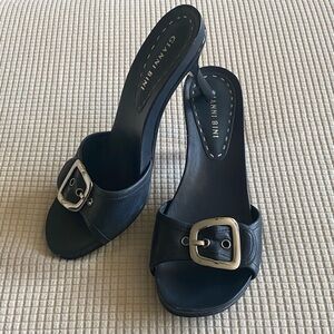 Gianni Bini Black Heeled Sandals with Silver Buckle